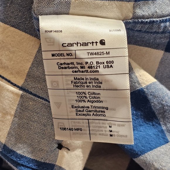 Carhartt Blue Plaid Button Down Short Sleeve Shirt Men’s Size Medium Loose Fit - Picture 8 of 8